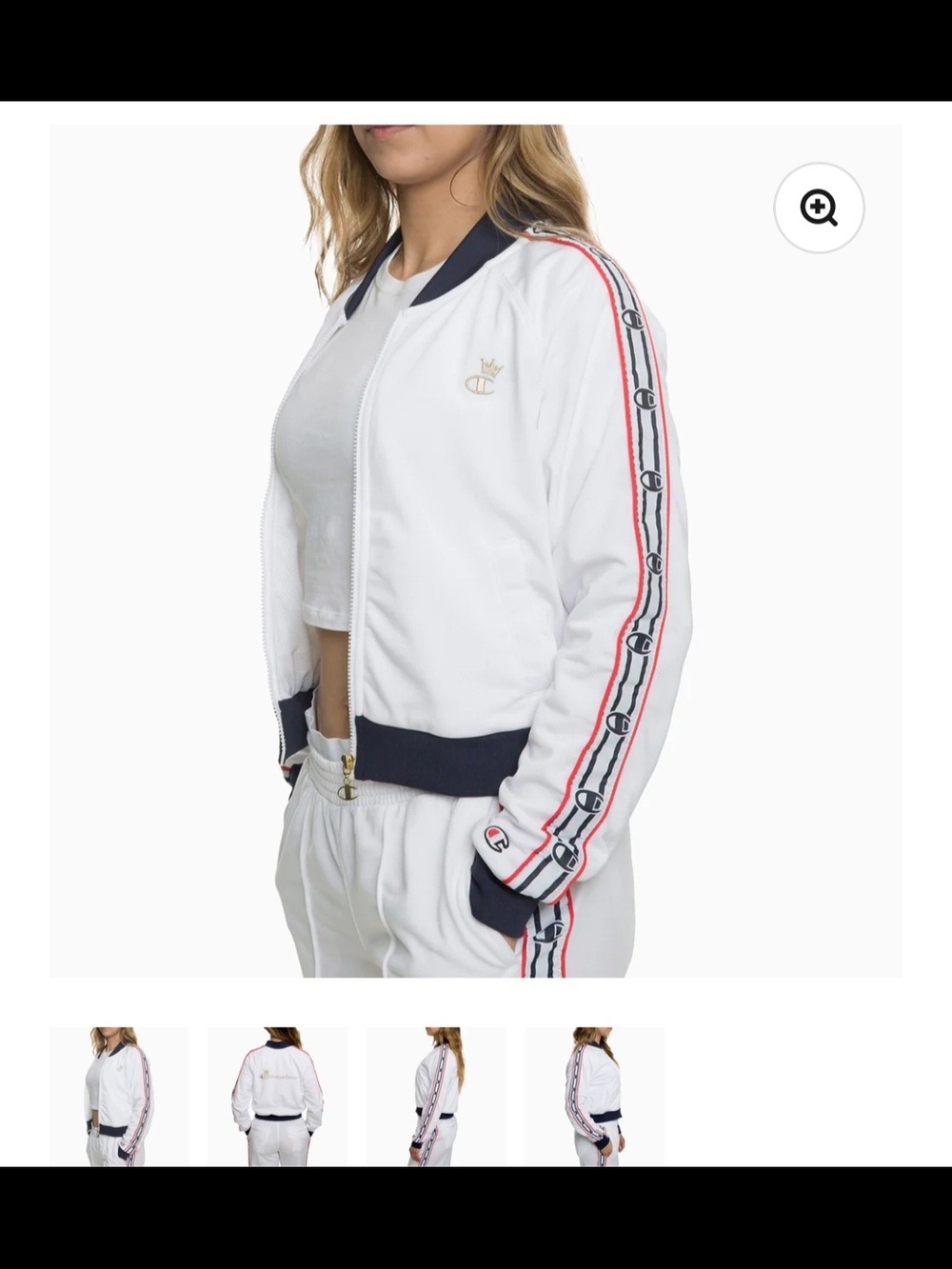 Champion Women's White Track Jacket with Navy Trim